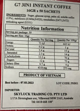 Trung Nguyen G7 Instant Coffee (16g X 50 Sachets) 800g